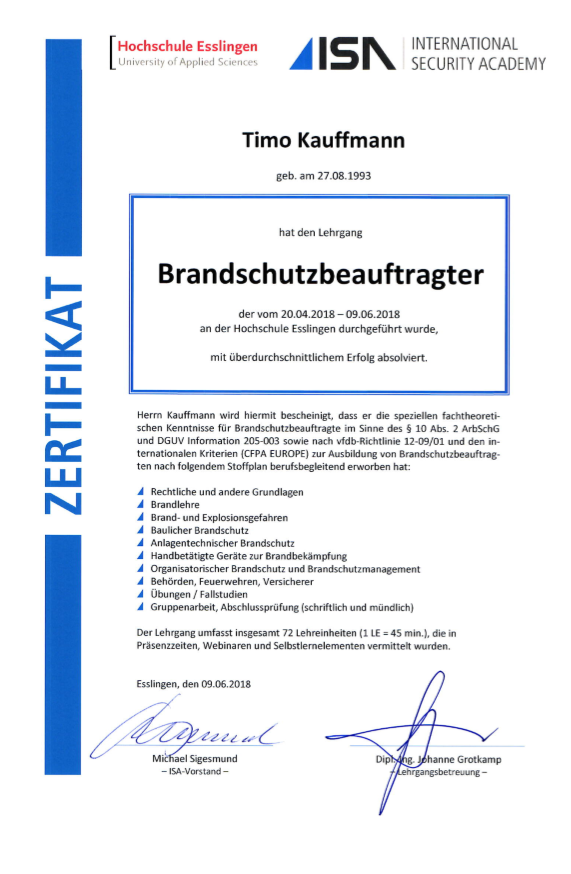 TK - Brandschutz - ZERTIFIKATE